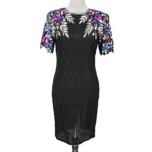 Stenay Dress Womens 4 Black Silk Sequins Lined Cocktail Formal 90s Vintage
